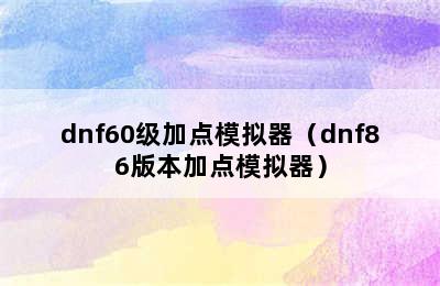 dnf60级加点模拟器（dnf86版本加点模拟器）