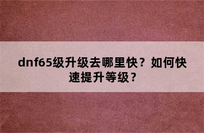 dnf65级升级去哪里快？如何快速提升等级？