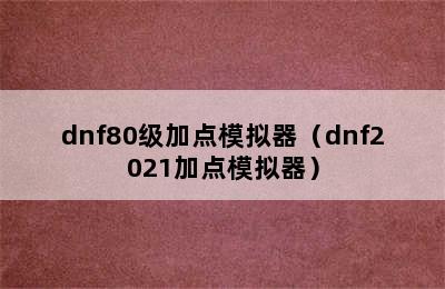 dnf80级加点模拟器（dnf2021加点模拟器）