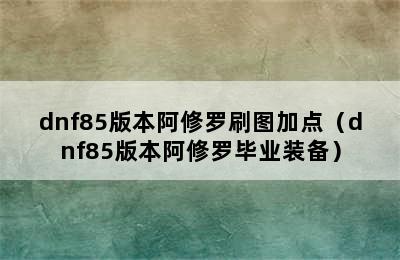 dnf85版本阿修罗刷图加点（dnf85版本阿修罗毕业装备）