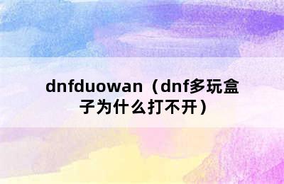 dnfduowan（dnf多玩盒子为什么打不开）