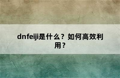 dnfeiji是什么？如何高效利用？