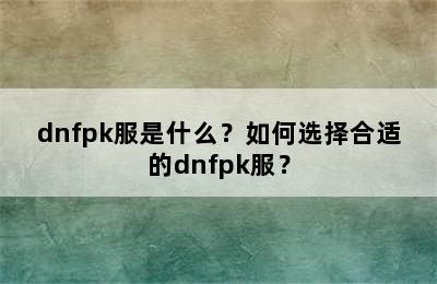 dnfpk服是什么？如何选择合适的dnfpk服？