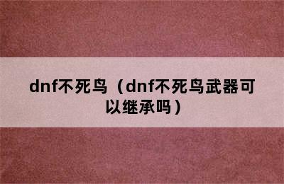 dnf不死鸟（dnf不死鸟武器可以继承吗）