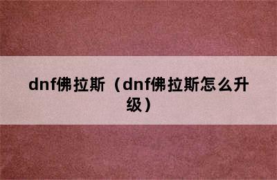 dnf佛拉斯（dnf佛拉斯怎么升级）