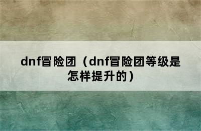 dnf冒险团（dnf冒险团等级是怎样提升的）