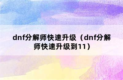 dnf分解师快速升级（dnf分解师快速升级到11）