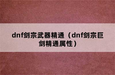 dnf剑宗武器精通（dnf剑宗巨剑精通属性）