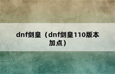 dnf剑皇（dnf剑皇110版本加点）