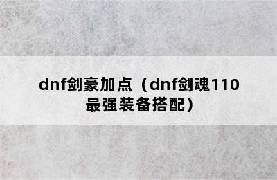 dnf剑豪加点（dnf剑魂110最强装备搭配）