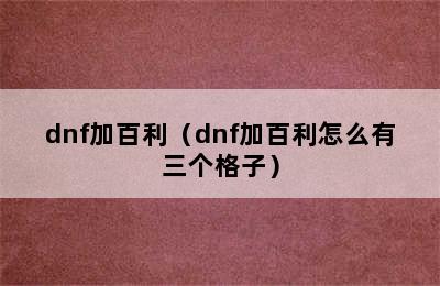 dnf加百利（dnf加百利怎么有三个格子）