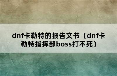 dnf卡勒特的报告文书（dnf卡勒特指挥部boss打不死）