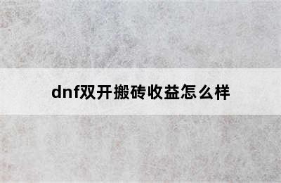 dnf双开搬砖收益怎么样