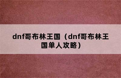 dnf哥布林王国（dnf哥布林王国单人攻略）