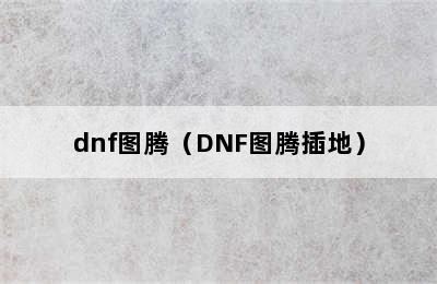 dnf图腾（DNF图腾插地）