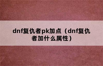 dnf复仇者pk加点（dnf复仇者加什么属性）