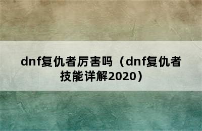 dnf复仇者厉害吗（dnf复仇者技能详解2020）