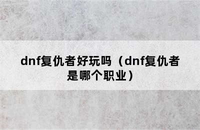 dnf复仇者好玩吗（dnf复仇者是哪个职业）