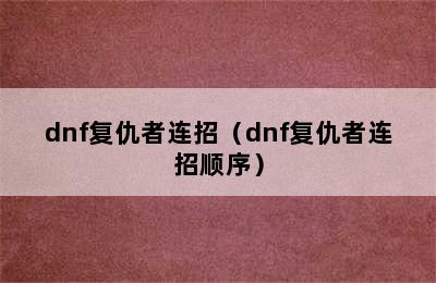 dnf复仇者连招（dnf复仇者连招顺序）