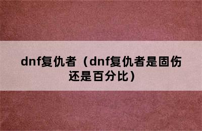 dnf复仇者（dnf复仇者是固伤还是百分比）