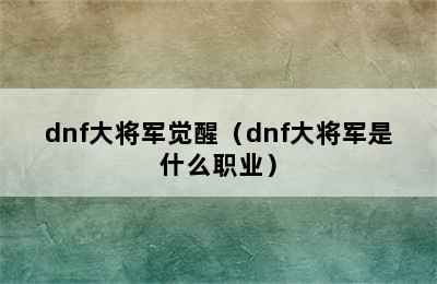 dnf大将军觉醒（dnf大将军是什么职业）