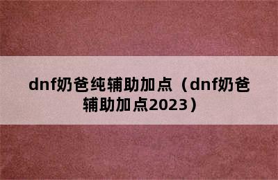 dnf奶爸纯辅助加点（dnf奶爸辅助加点2023）