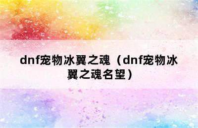 dnf宠物冰翼之魂（dnf宠物冰翼之魂名望）