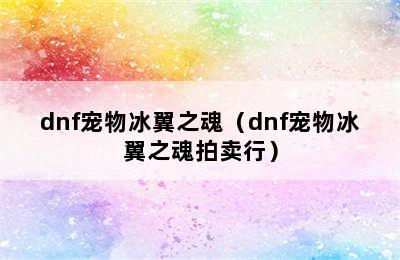 dnf宠物冰翼之魂（dnf宠物冰翼之魂拍卖行）