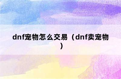 dnf宠物怎么交易（dnf卖宠物）