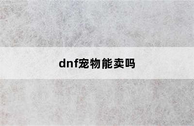 dnf宠物能卖吗