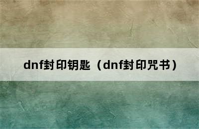 dnf封印钥匙（dnf封印咒书）