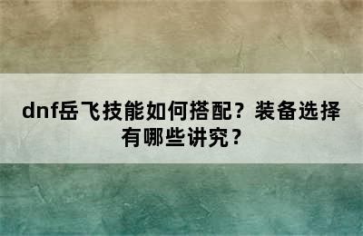 dnf岳飞技能如何搭配？装备选择有哪些讲究？