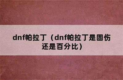 dnf帕拉丁（dnf帕拉丁是固伤还是百分比）