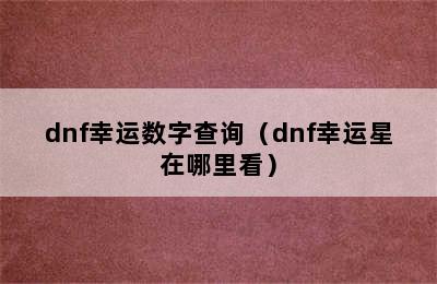 dnf幸运数字查询（dnf幸运星在哪里看）