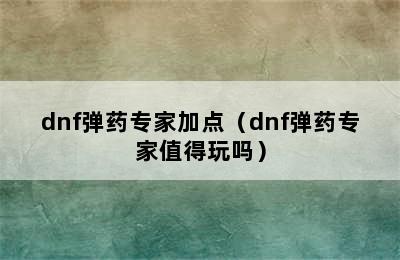 dnf弹药专家加点（dnf弹药专家值得玩吗）