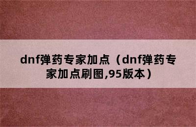 dnf弹药专家加点（dnf弹药专家加点刷图,95版本）