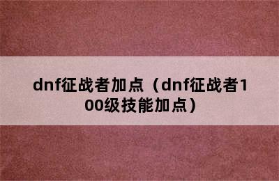 dnf征战者加点（dnf征战者100级技能加点）