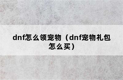 dnf怎么领宠物（dnf宠物礼包怎么买）