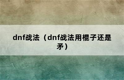 dnf战法（dnf战法用棍子还是矛）