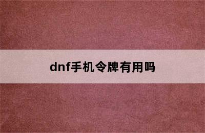 dnf手机令牌有用吗