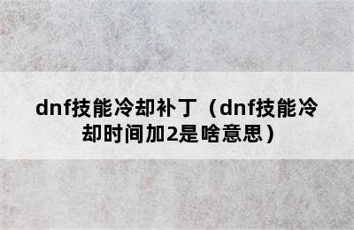 dnf技能冷却补丁（dnf技能冷却时间加2是啥意思）