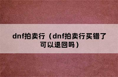 dnf拍卖行（dnf拍卖行买错了可以退回吗）