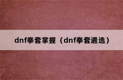 dnf拳套掌握（dnf拳套遴选）