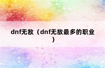 dnf无敌（dnf无敌最多的职业）