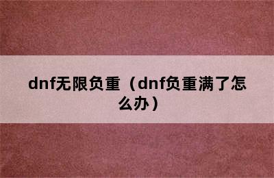 dnf无限负重（dnf负重满了怎么办）