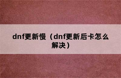 dnf更新慢（dnf更新后卡怎么解决）