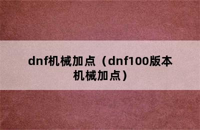 dnf机械加点（dnf100版本机械加点）