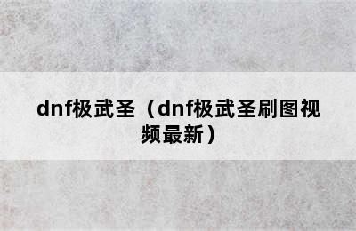 dnf极武圣（dnf极武圣刷图视频最新）