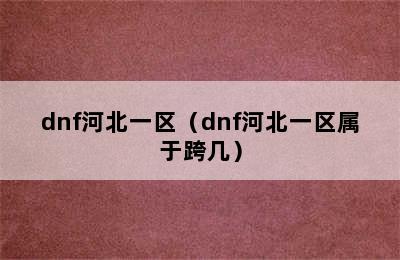 dnf河北一区（dnf河北一区属于跨几）