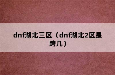 dnf湖北三区（dnf湖北2区是跨几）